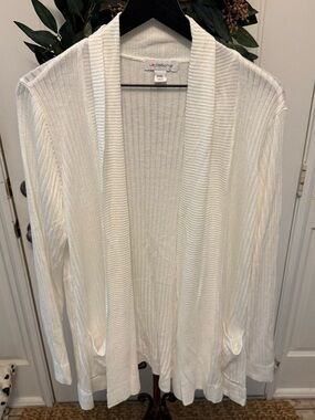 Liz Claiborne Solid White Lightweight Ribbed Open Front Knit Cardigan LS XXLP